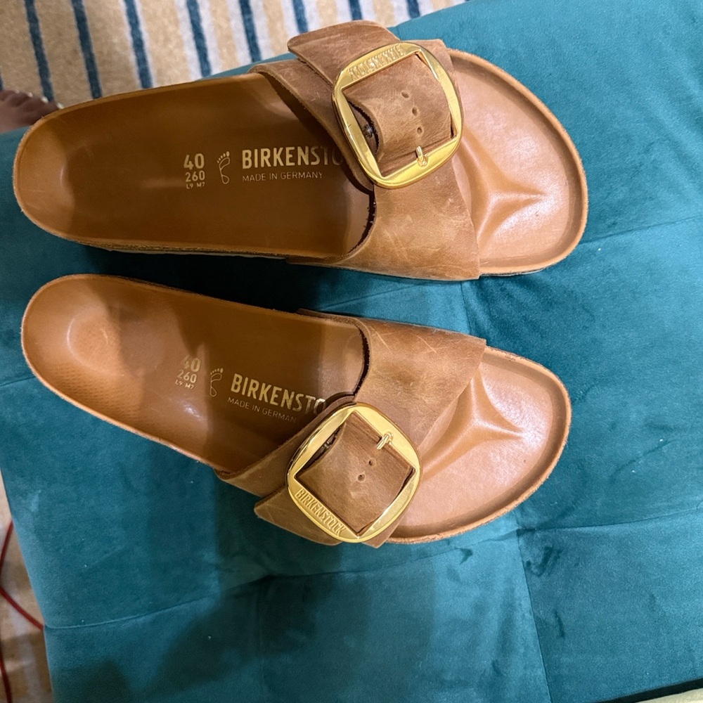 Birkenstock Brown Sandals with Gold Buckle